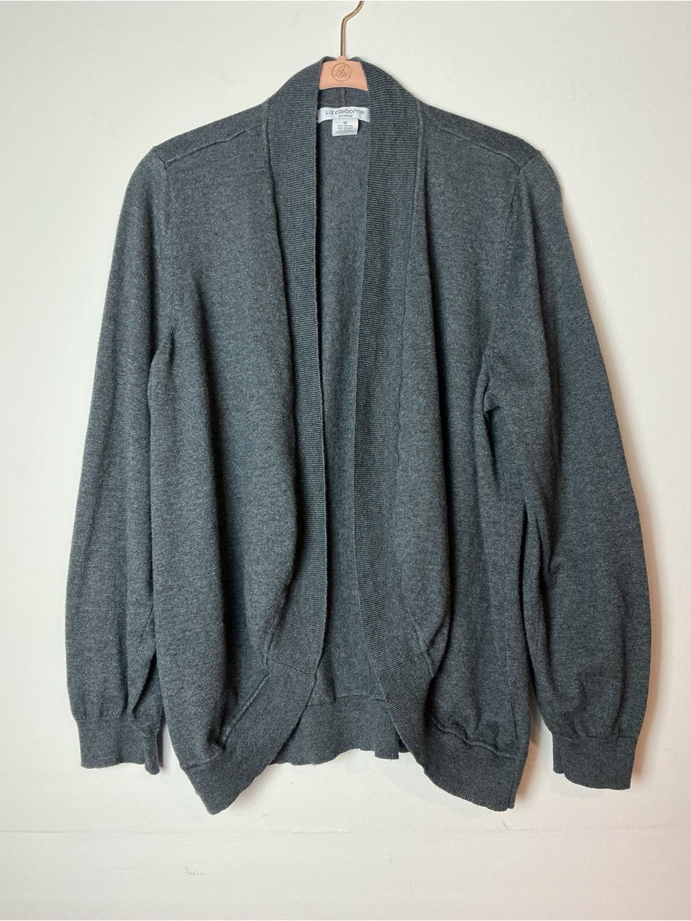 Liz Claiborne Women’s Gray Knit Open-Front Cardigan Sweater Size 1X